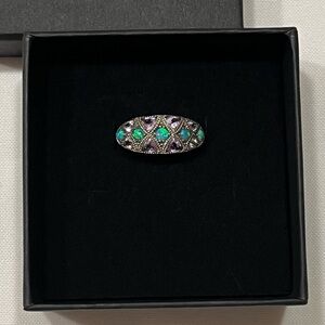 Sterling silver opal and amethyst ring